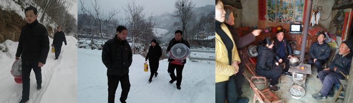 瓦窑沟乡党委书记李瑞方和乡包村责任组长顶风冒雪，步行数公里到耿店村，困难群众，问寒问暖，还给他们送去电暖气和食用油.jpg